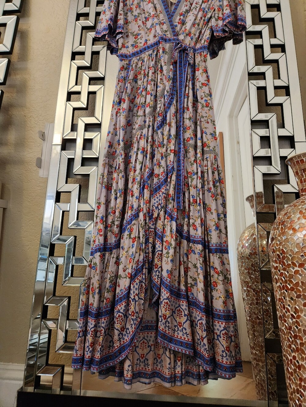 Tulle and Batiste Blue Floral Maxi Wrap Dress - Picture 4 of 11